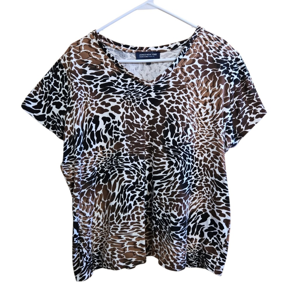 Jones New‎ York Women's Short Sleeve Size 1X Cheetah Print Career Blouse